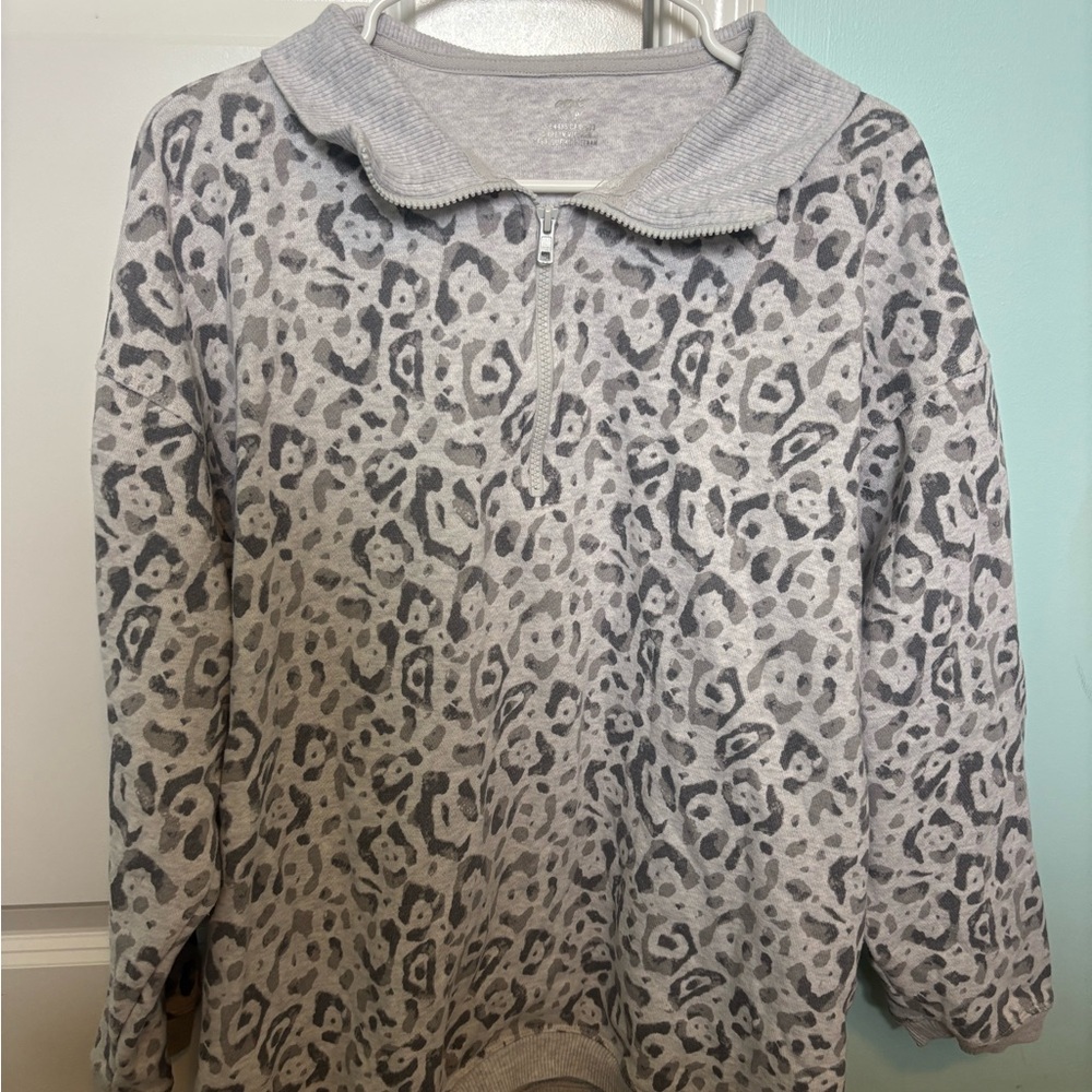 Aerie Oversized Cheetah Print Quarter Zip Pullover Sweatshirt